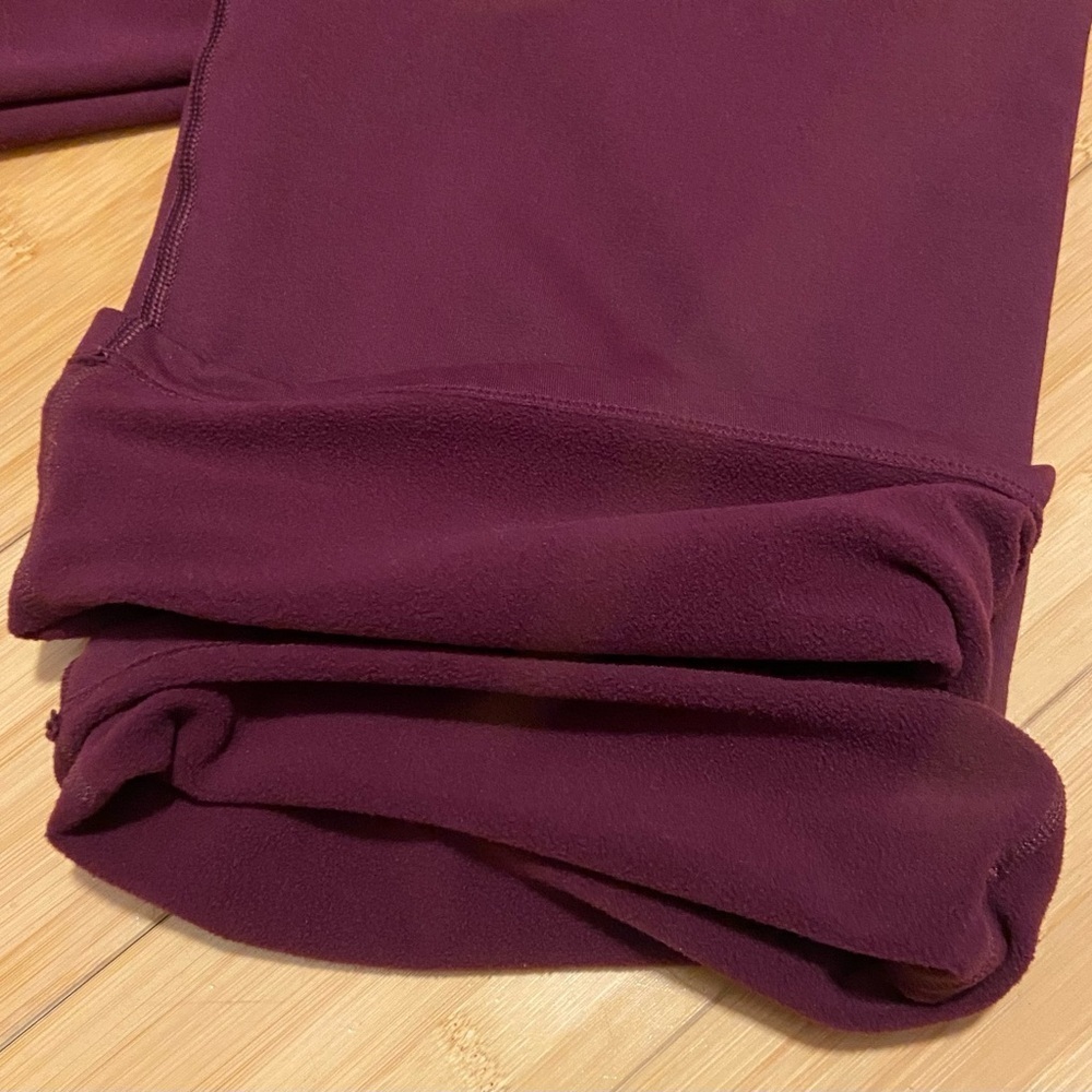 Plum Fleece Lined Flare Leggings High Waisted Yoga Pants Contour Seam - Picture 8 of 9